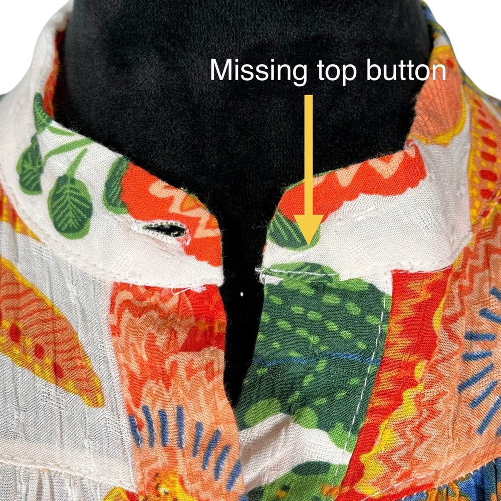 Nicole Miller Floral Boho Top Cream Orange Puff Sleeve Cottagecore Tropical - Picture 13 of 17